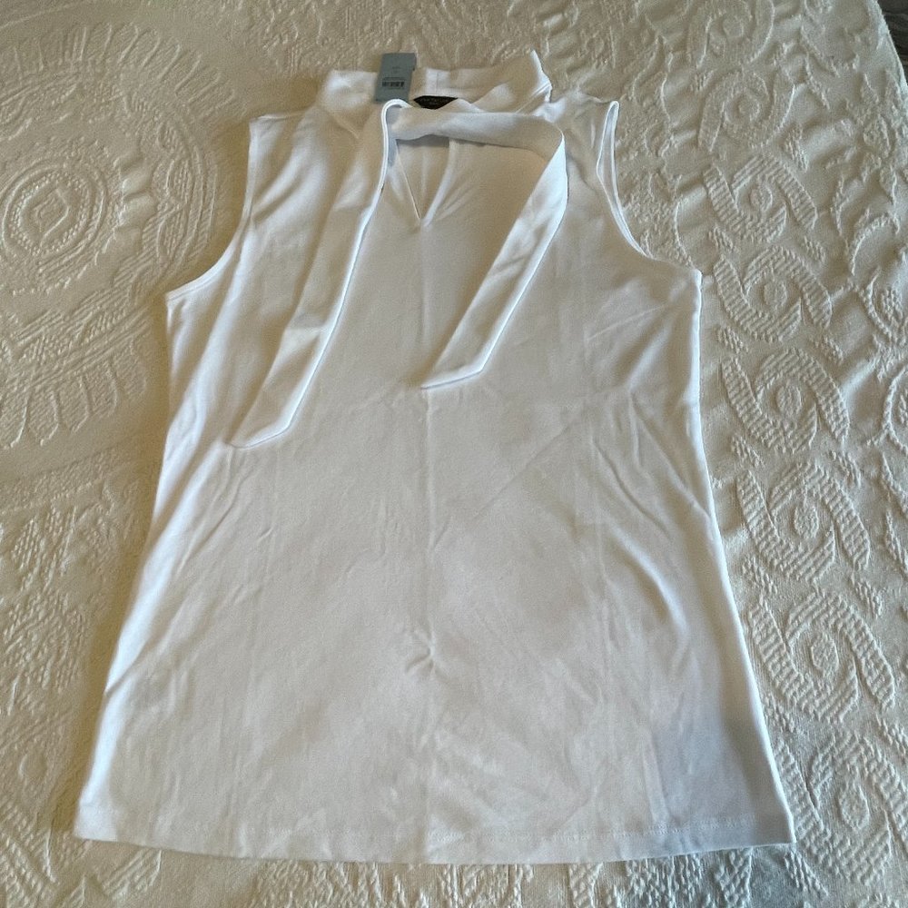 NWT! Ann Taylor Petite Tie Mock Neck Shell, white, PS